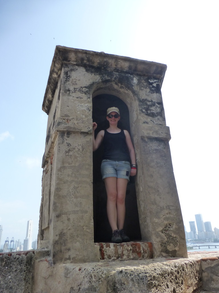 Alex stands guard in the sentry box at Castillo San Felipe de Barajas