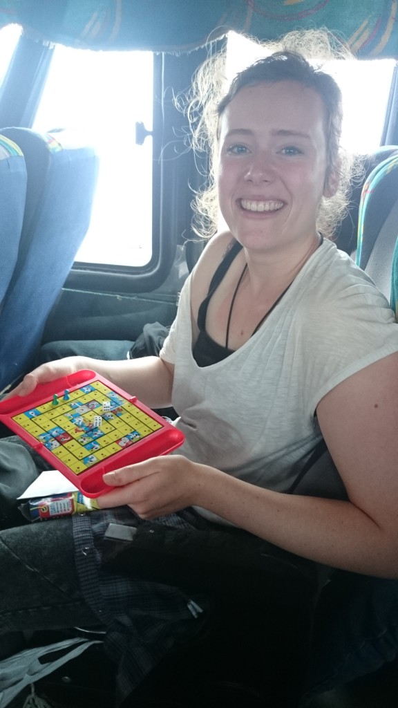 Jacqueline demonstrating the Dutch travel games