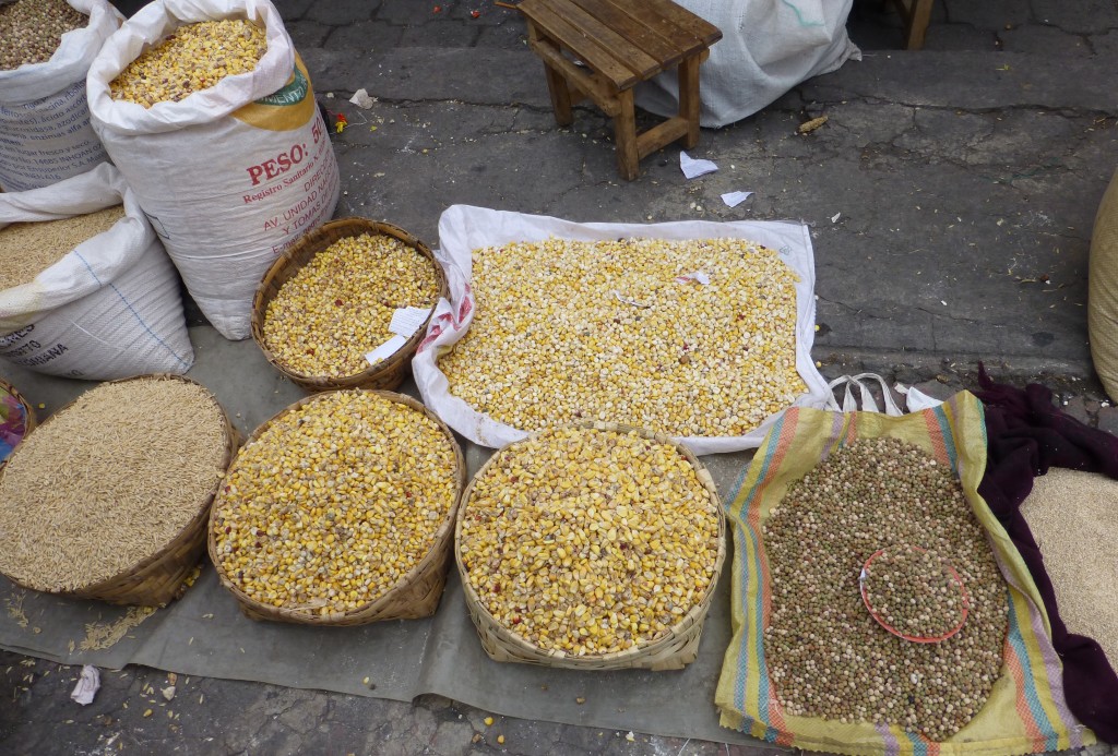 Maize and grains in the market at Otavalo