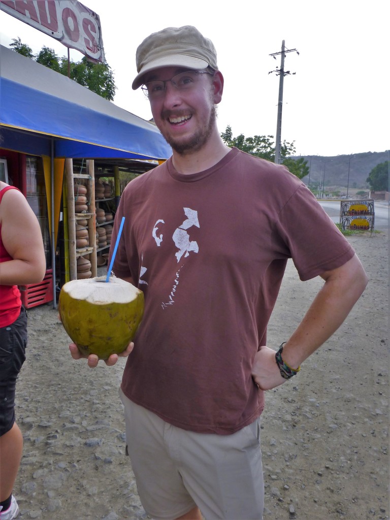 Chris tries to finish a huge coconut