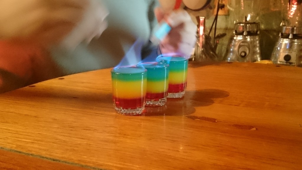 Free flaming shots in the Leprechaun bar