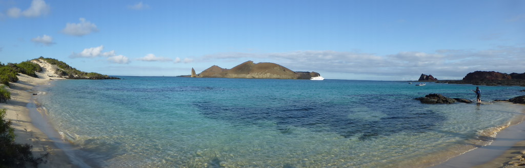 View across to Pinnacle Rock on Bartholomew Island