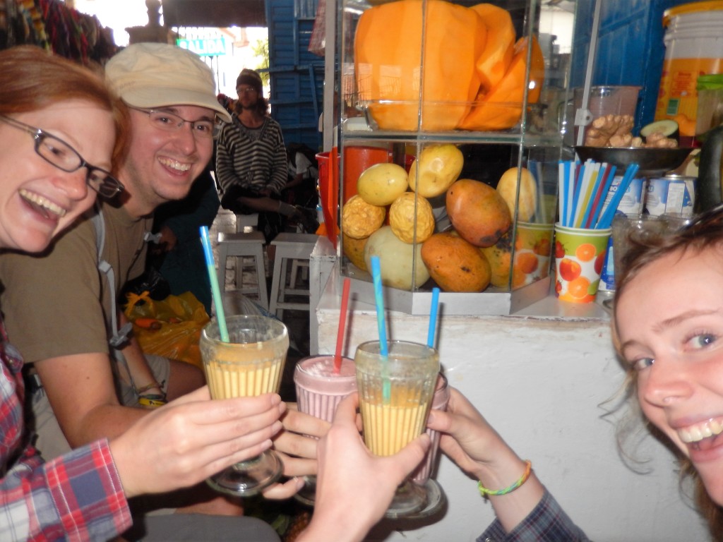 Drinking juice at San Pedro market, Cusco