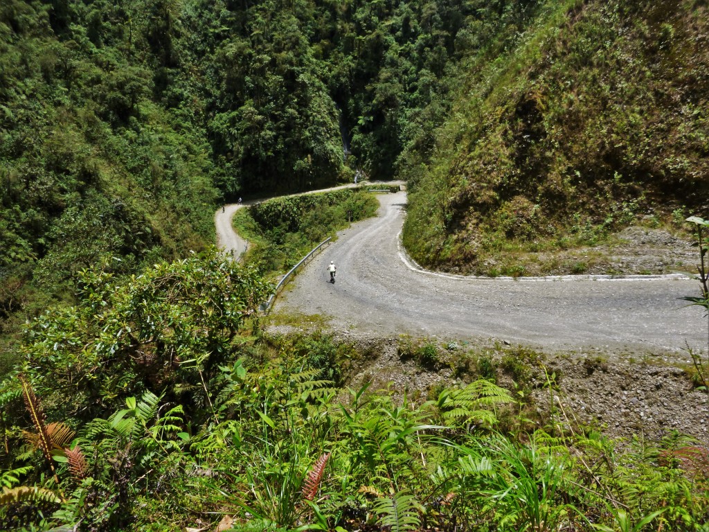 Alex cycling down Death Road