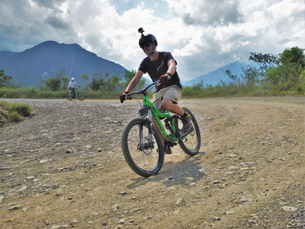 Chris cycling Death Road