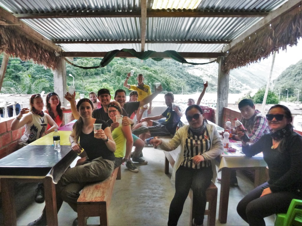 Celebratory beers at the end of Death Road