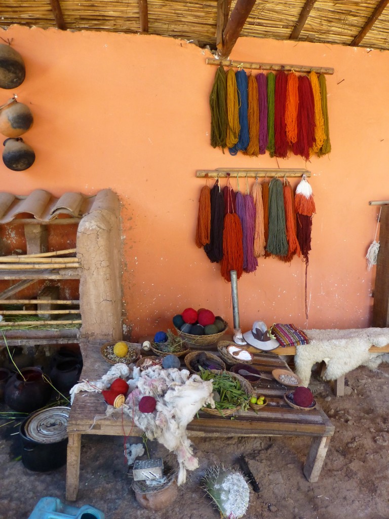 Dyed wools hanging to dry in Chinchero