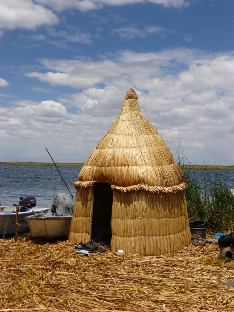 Traditional reed house on a floating island