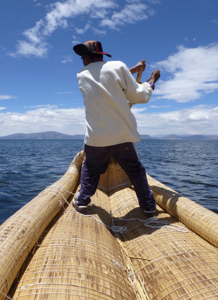 Our boat driver on a traditional reed boat