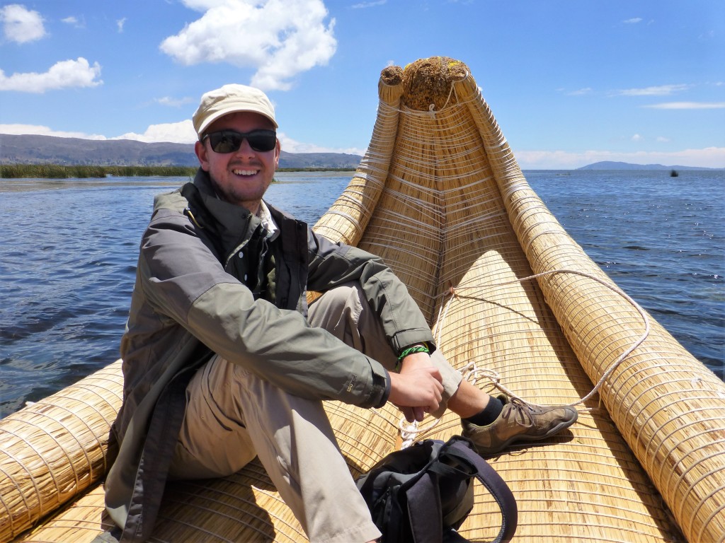 Chris relaxing on the reed boat