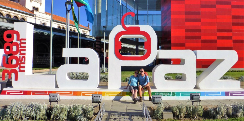 Posing on the La Paz sign