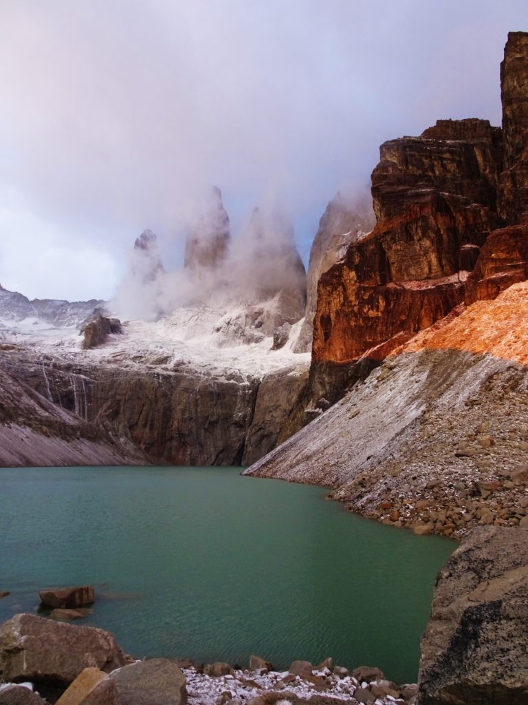 We didn't get the perfect postcard view of the Torres but the clouds started to break for a minute or two