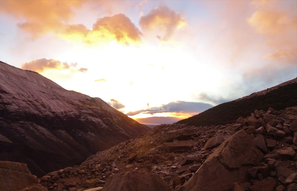 The sunrise decent back down to Campamento Torres