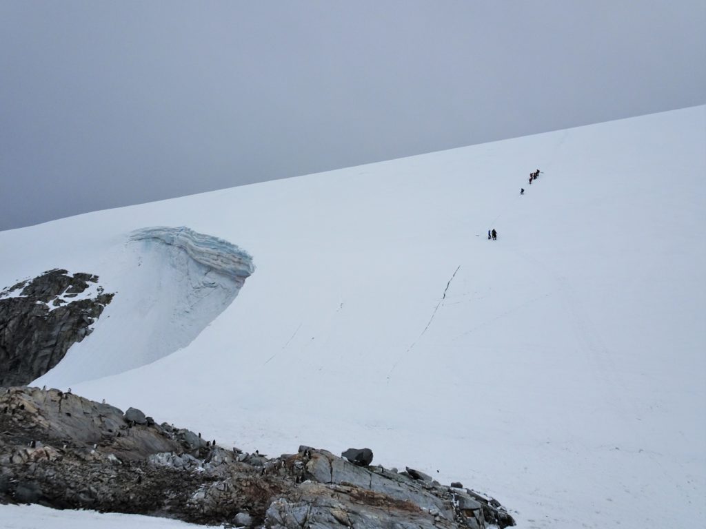 The very steep climb down on Petermann Island