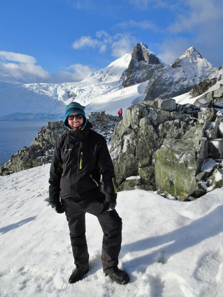 Chris on the shore of Orne harbour