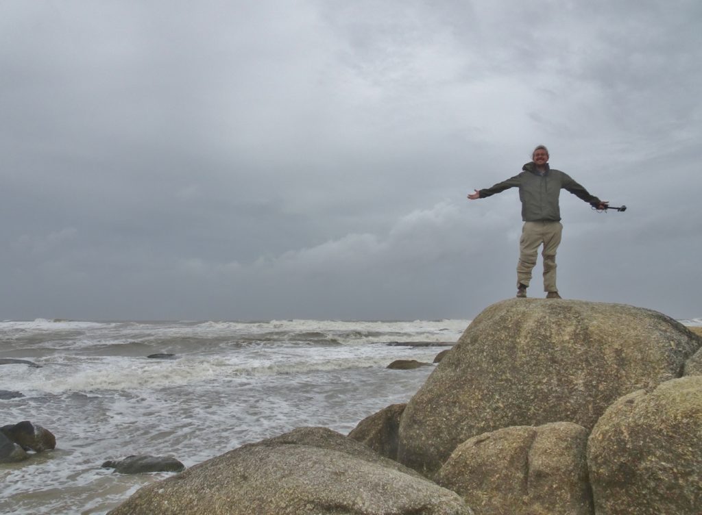 Climbing around on the rocky coastline