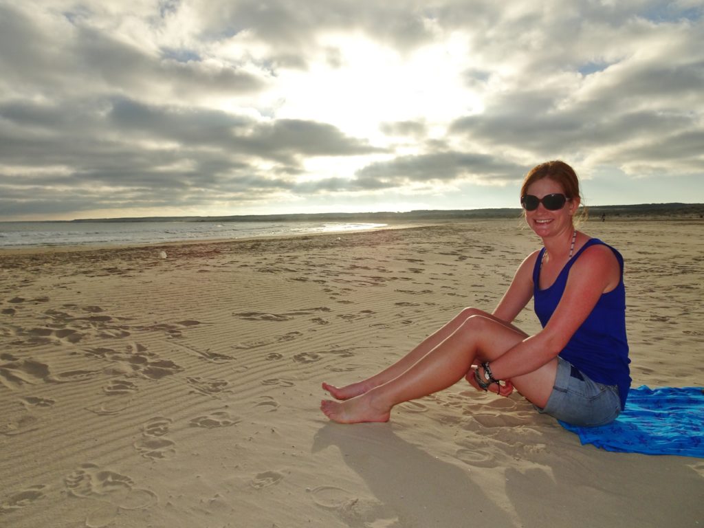 Enjoying the beach at sunset
