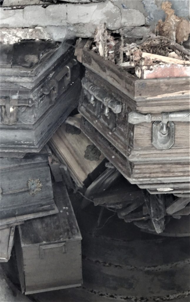 Old coffins in a tomb in Recoleta Cemetary